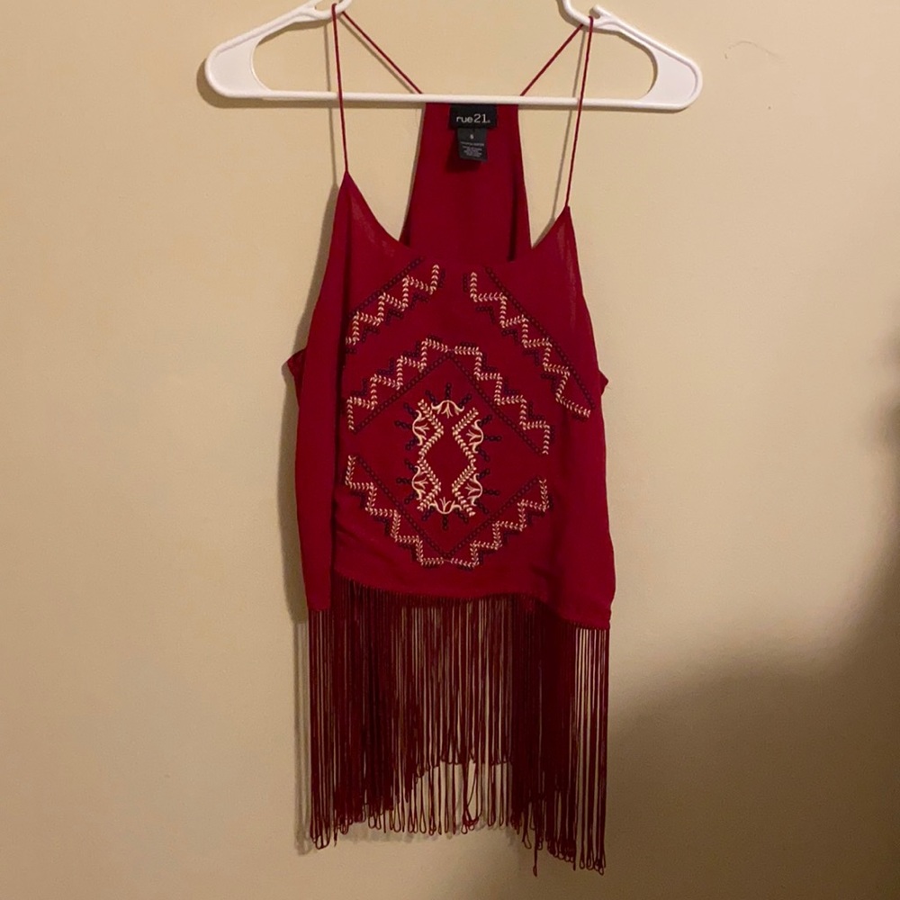 Rue 21 red crop top w/ tassels SMALL
